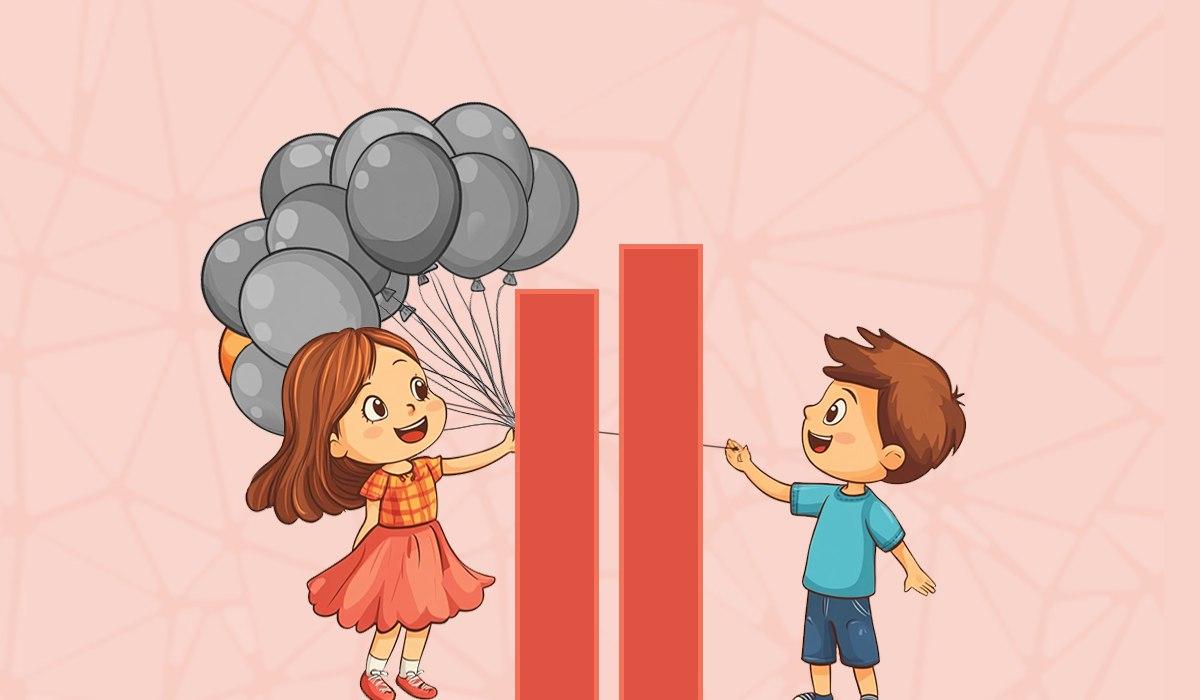 Junge hält einen orangefarbenen Luftballon / Collage mit Moje-Foto