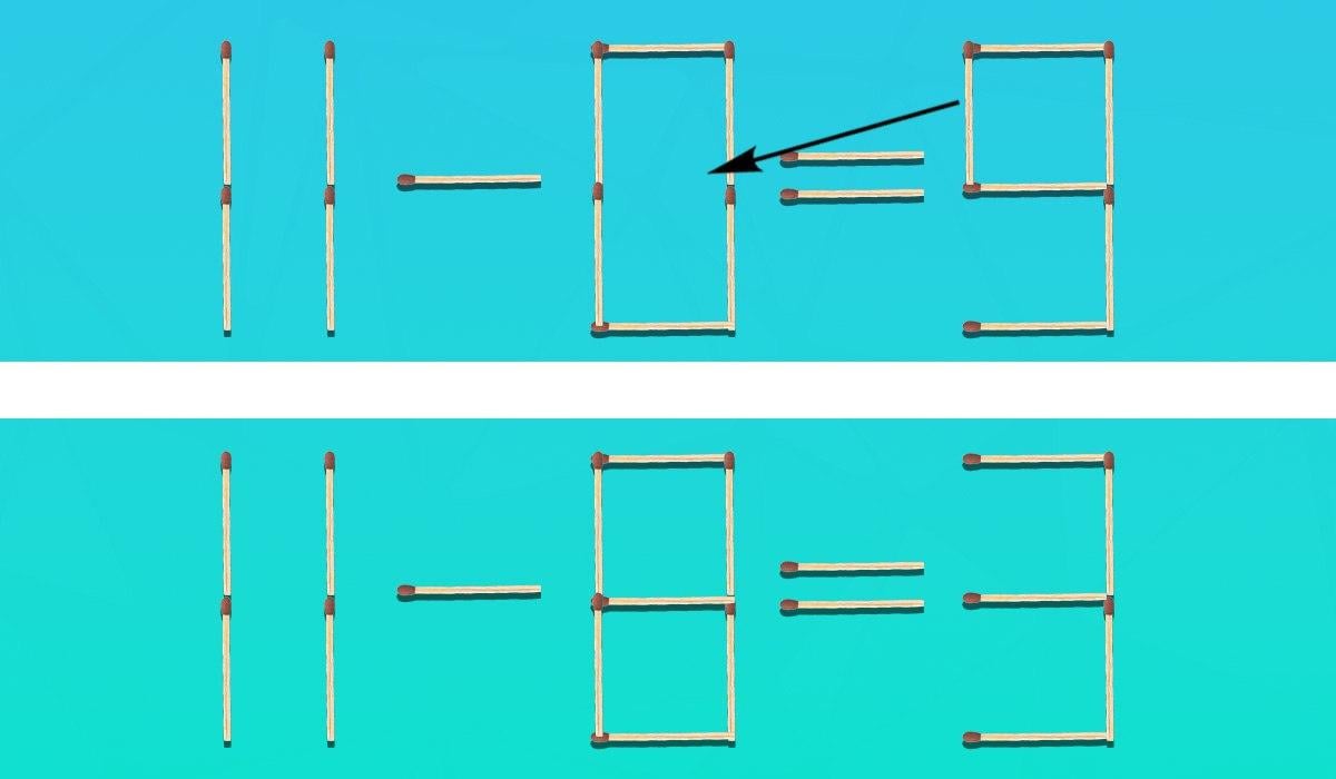 Hier können Sie sehen, welche Streichhölzer wohin verschoben werden müssen, damit die Gleichheit richtig ist / Collage Moje