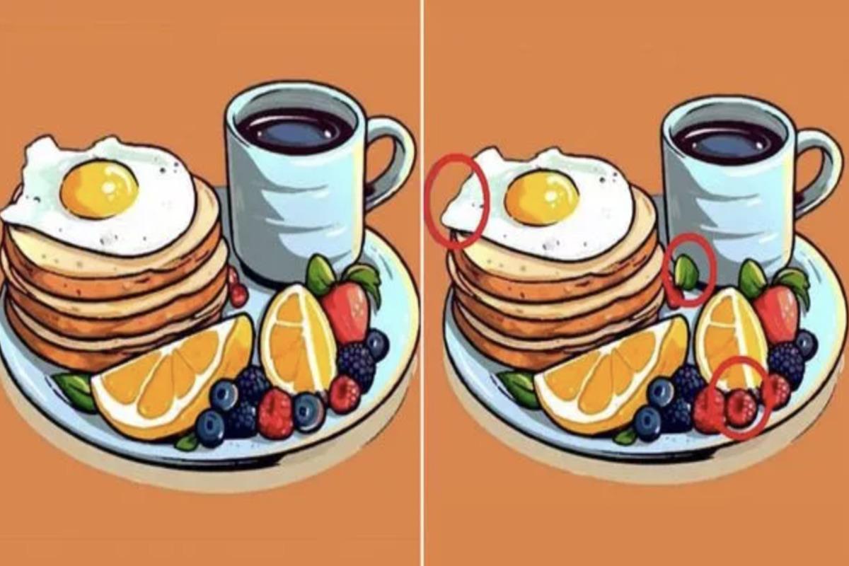 Nur Menschen mit einem hohen IQ können die drei Unterschiede zwischen den Frühstückstellern schnell finden