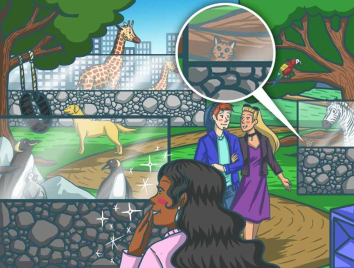 Die Katze auf dem Rätsel ist schwer schnell zu finden / Bright Side drawing