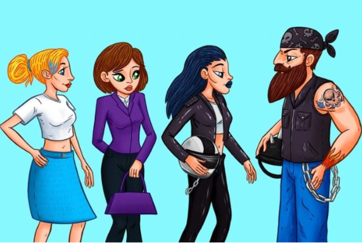 Finde die Frau eines Motorradfahrers in 7 Sekunden / Bright Side drawing