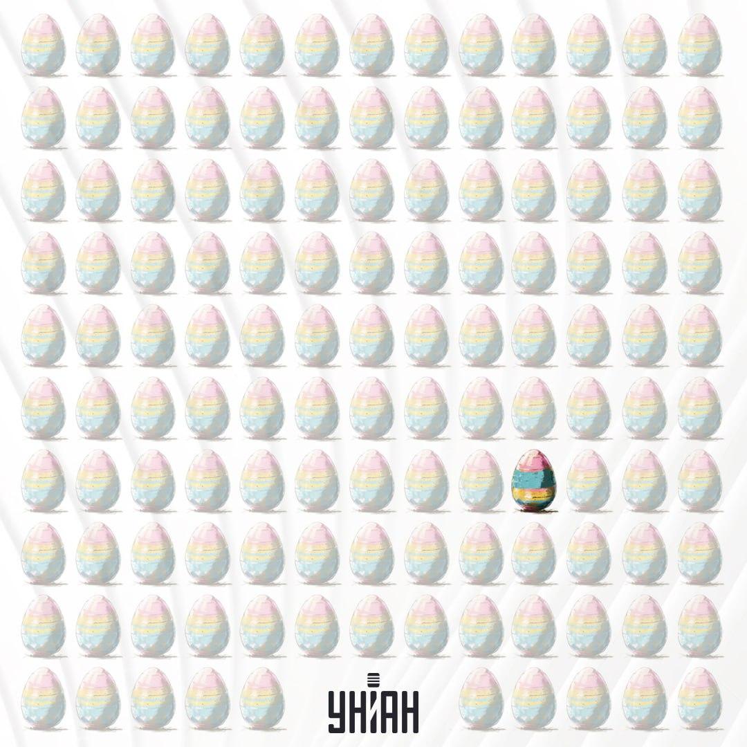 Die Pysanka, die sich in der vierten Zeile von unten befindet / Collage Moje, ist hervorgehoben