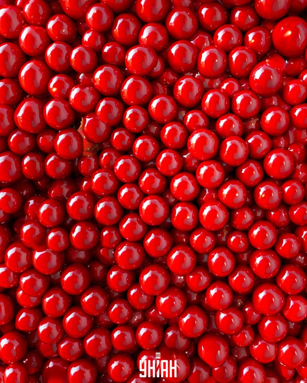 Unter den roten Perlen gibt es Beeren von Kalina, und man muss sie schnell finden / collage Moje Zwischen den roten Perlen befinden sich Kalina-Beeren, die man schnell finden muss / Collage Moje